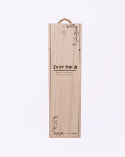 Engraved Wood Wine Box, Personalised Front side