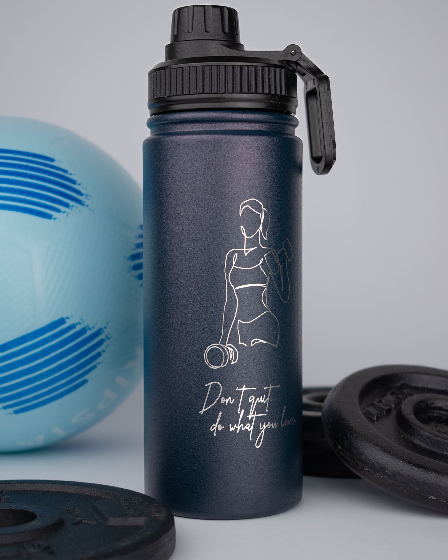 Stainless Steel Navy Blue 500ml Bottle - Strong Woman