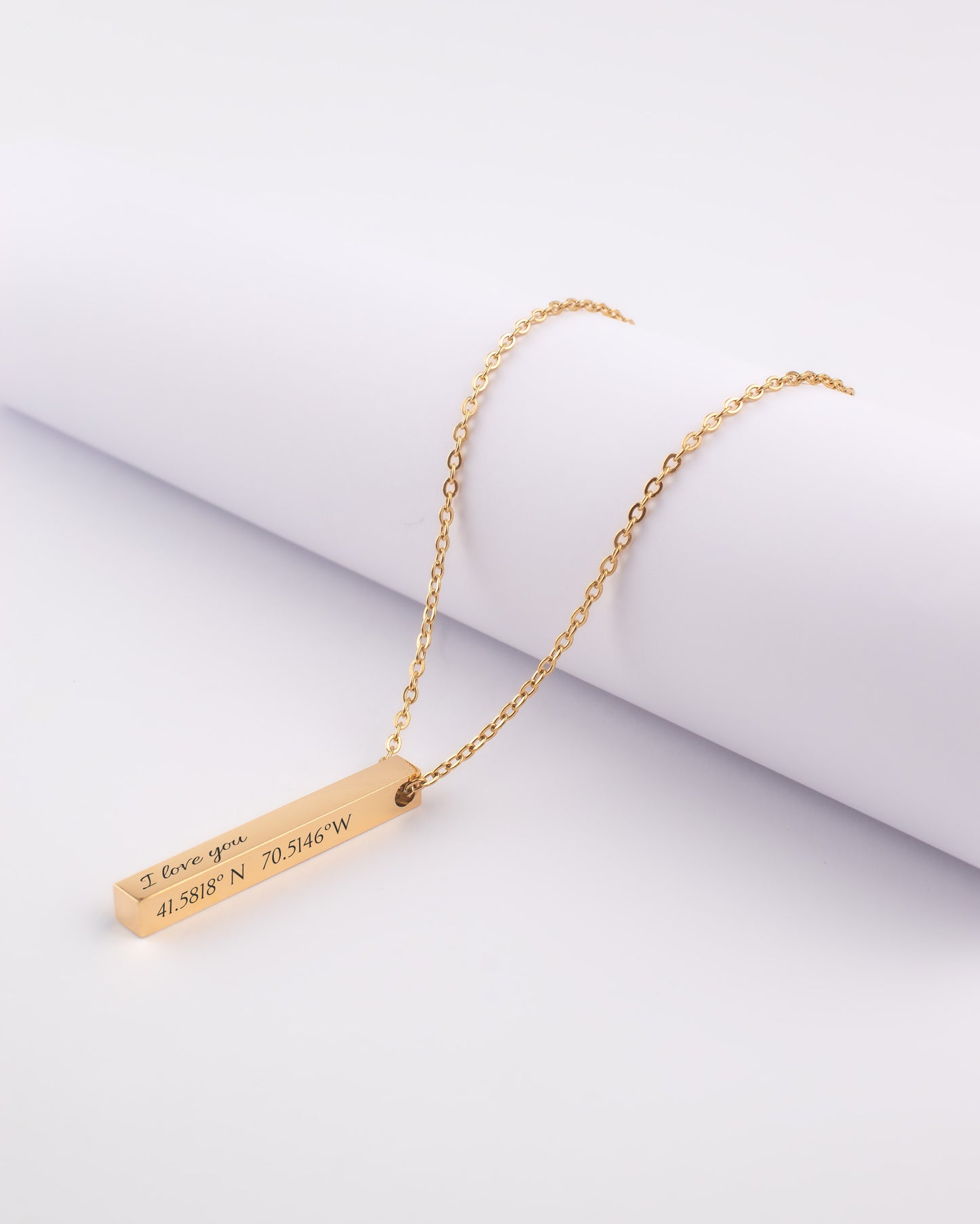 Personalised and engraved Jewellery, stainless steel bar ,golden necklace