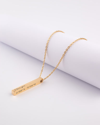 Personalised and engraved Jewellery, stainless steel bar ,golden necklace