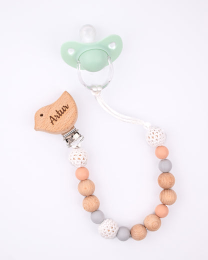 Handmade Pacifier Holder with Wood and Silicone Beads