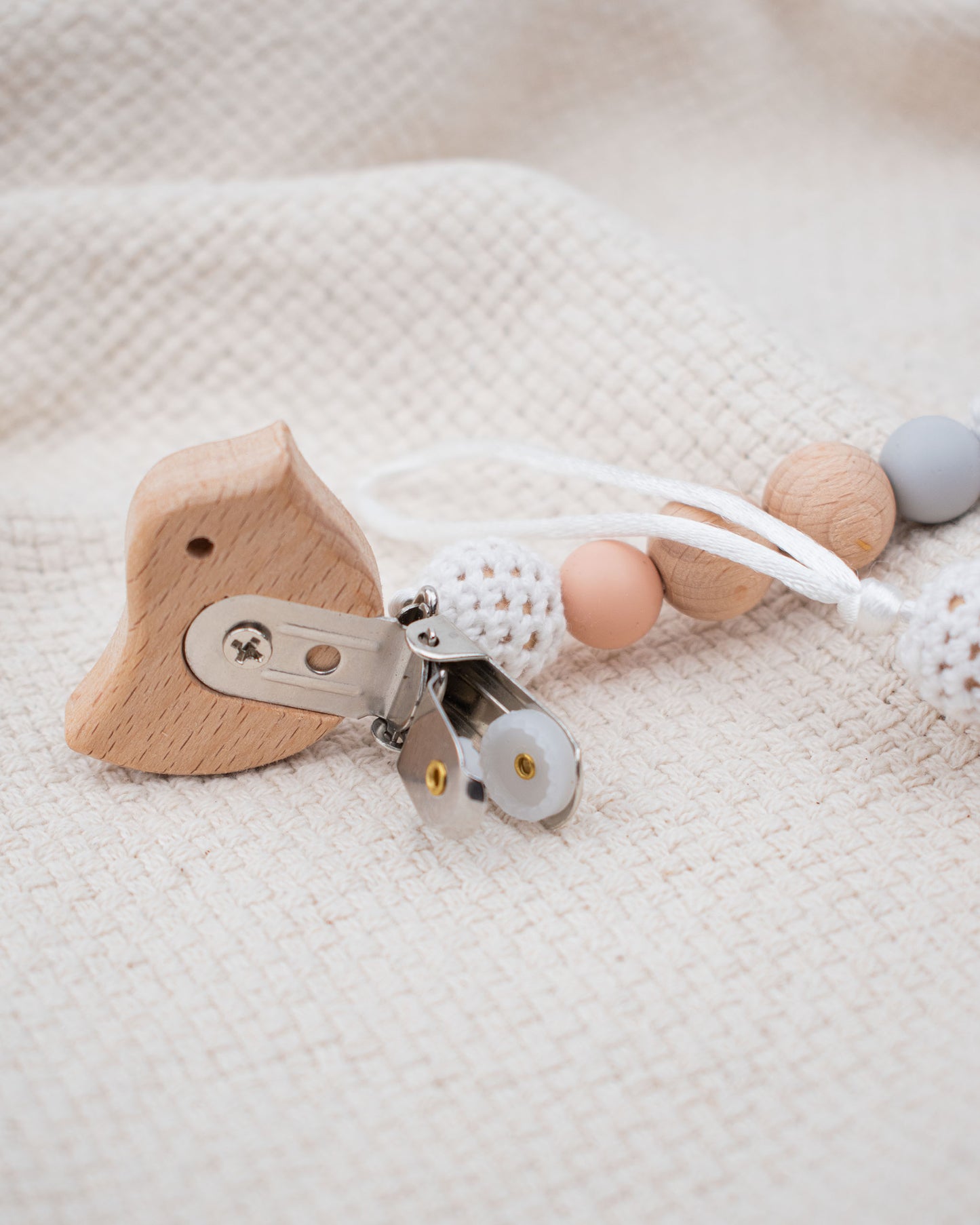 Handmade Pacifier Holder with Wood and Silicone Beads