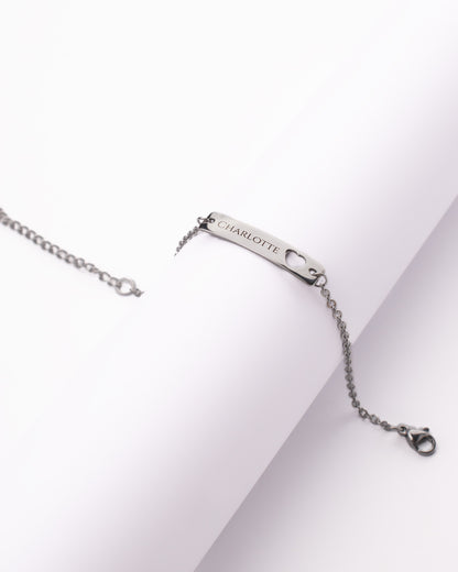 Stainless Steel Silver Heart Bar Bracelet